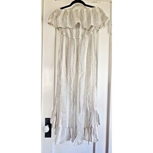 NWT Blue Island off-the shoulder striped ruffle neck dress elastic waist w tie S